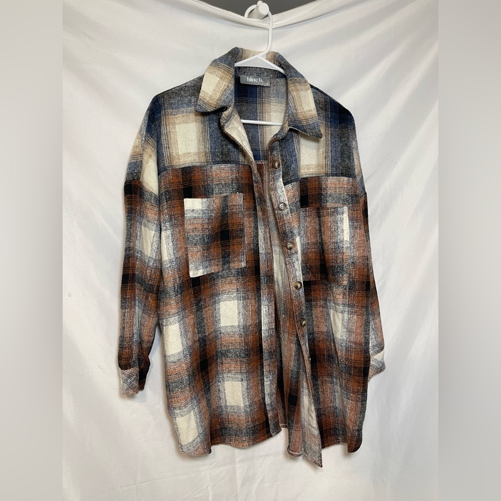 Women's Plaid Shacket in Blue and Brown